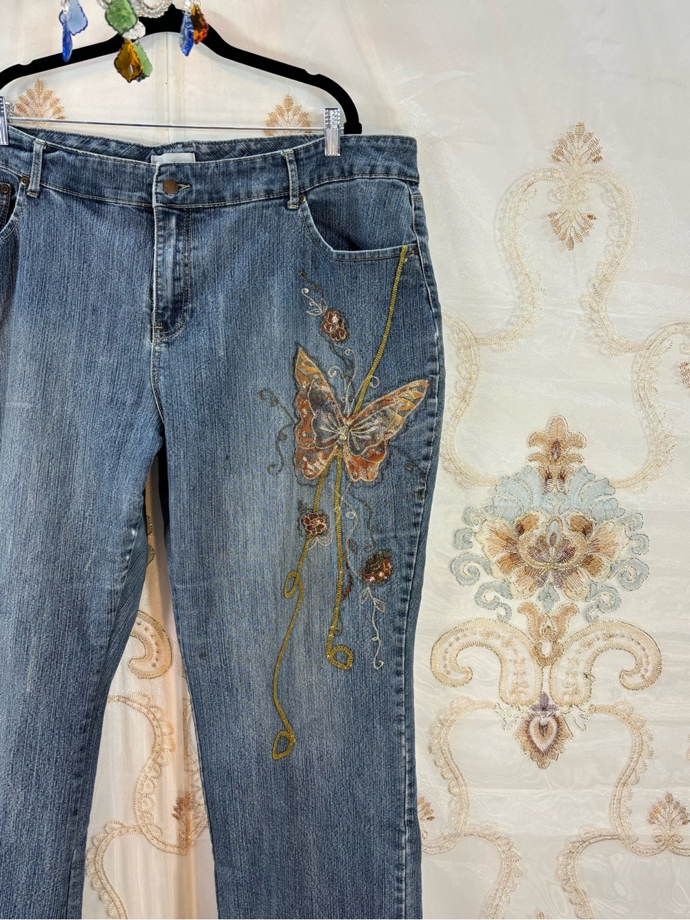 ✨Vintage Y2K Bohemian Butterfly Embroidered Flare Fairy Jeans✨